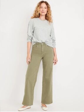 NWT Old Navy Olive Extra High Rise Wide Leg Jeans 99% Cotton Size 12